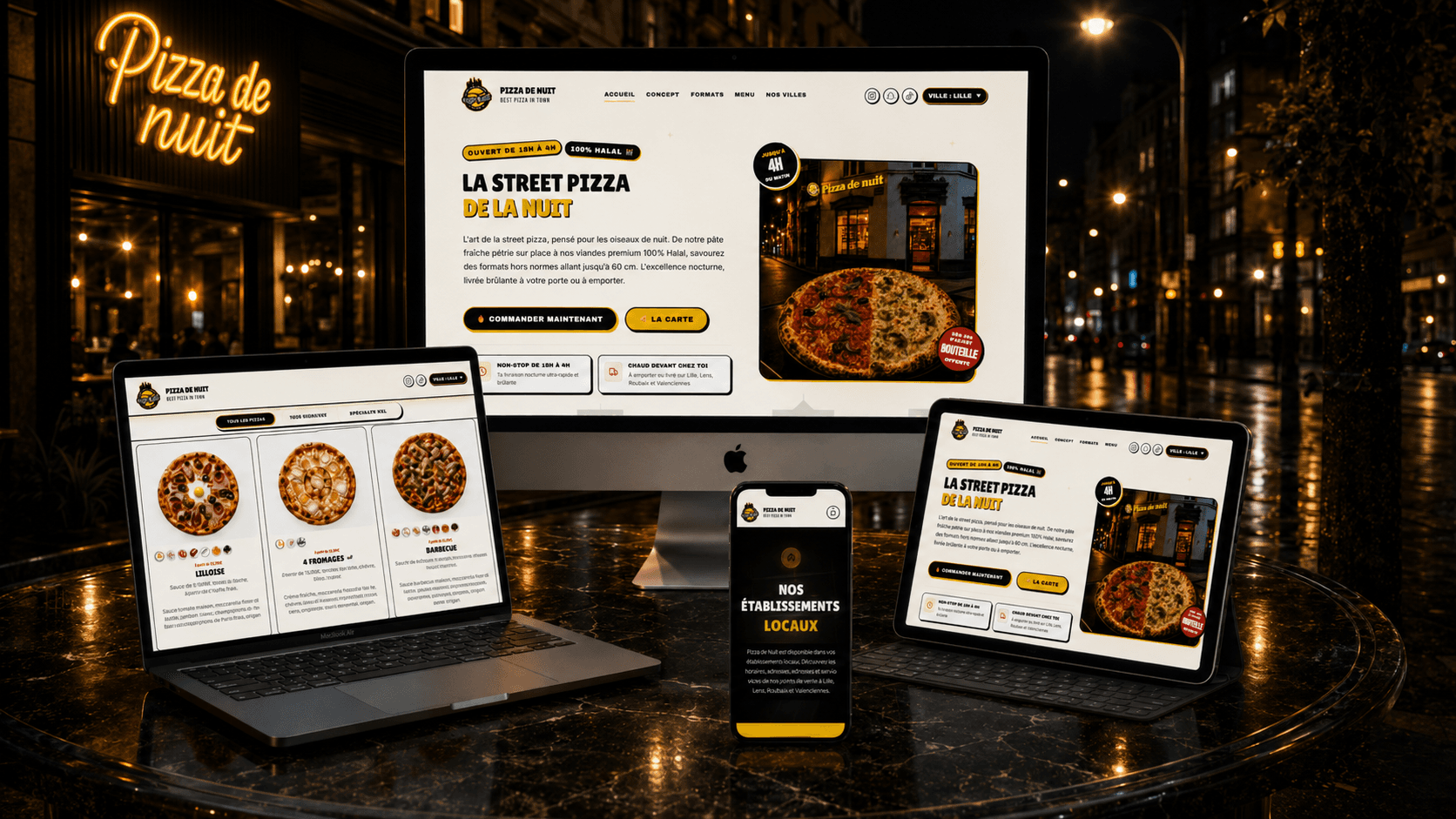 Présentation mobile du site Pizza de Nuit